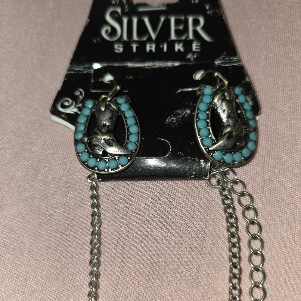 Silver Strike Turquoise Horseshoe Cowboy Boot Necklace & Earring Set